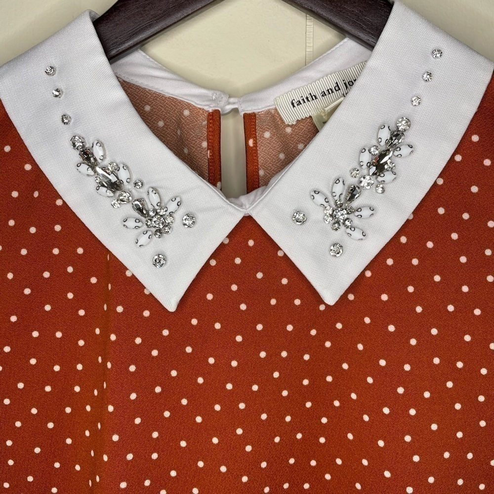 Faith and Joy Los Angeles Polka Dot Jeweled Collar Blouse - Picture 3 of 7